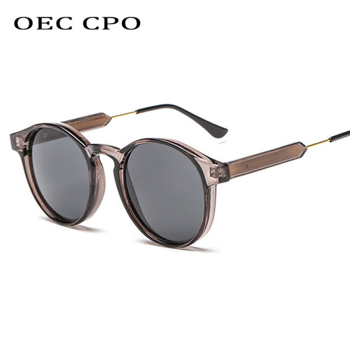 OEC CPO Male Classic Round Sunglasses Men Retro Grey Frame SunGlasses Women Brand Design Gold Alloy Leg Unisex UV400  O130