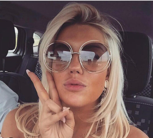 2018 Round Big Size Oversized lens  Vintage Sunglasses Women Brand Designer Metal Frame Lady Sun Glasses  Lady Cool Retro UV400